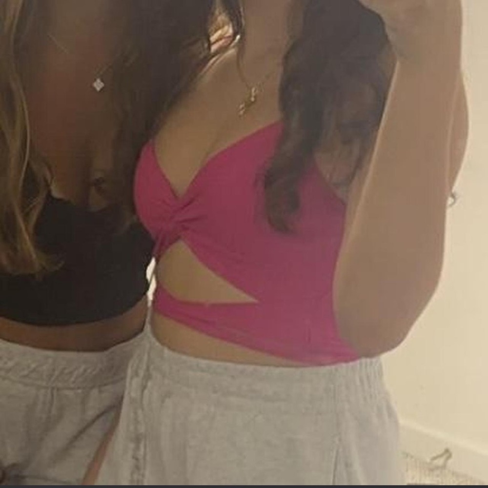 Cute pink cross tie tube top